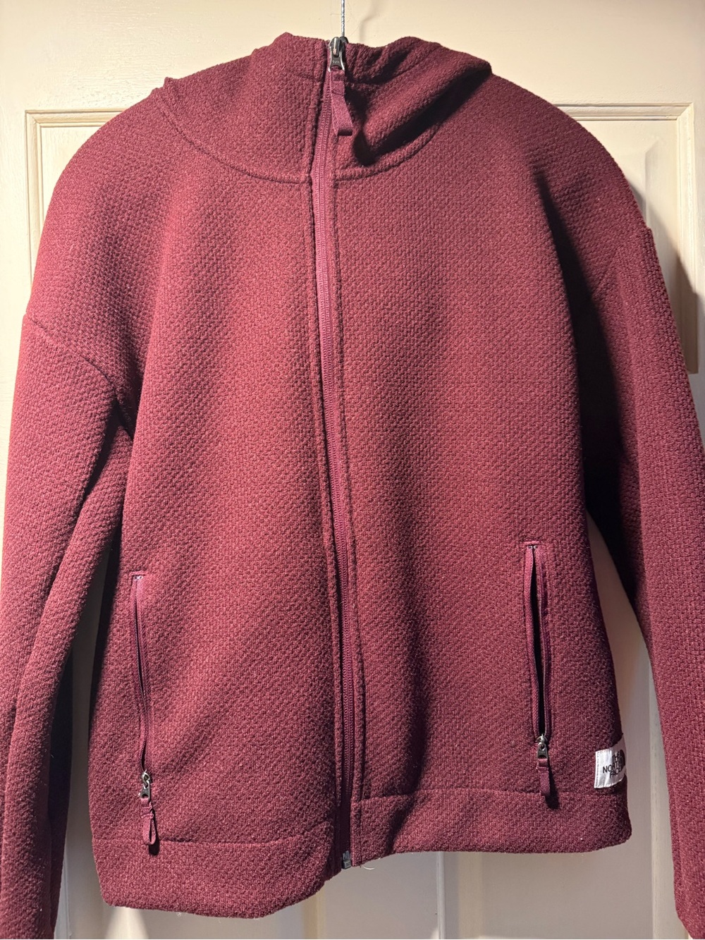The North Face Textured Full Zip Hoodie Burgundy Medium